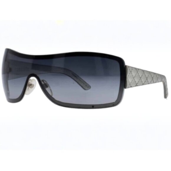 Chanel Black Quilted Leather Shield Sunglasses/Grey Lenses - 4155Q - Never Worn - Picture 2 of 15